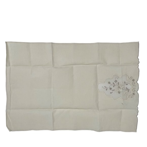 Vintage Set of 2 Beige Floral Embroidered Tea Towels - Picture 7 of 8